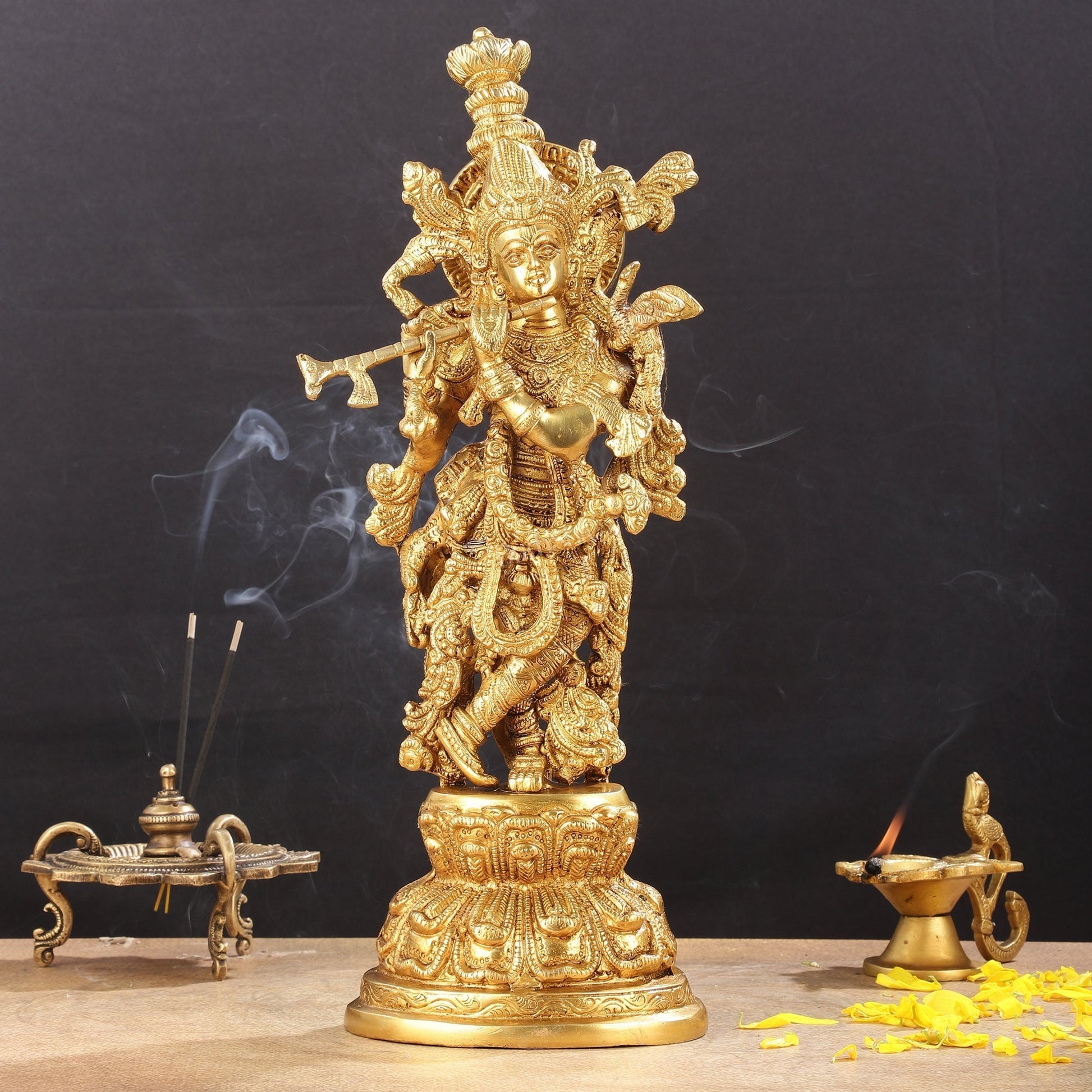 Divine Brass Krishna Idol 15" - Sama Homes Idol - Brass Sculpture - Eco-friendly - Sama Homes