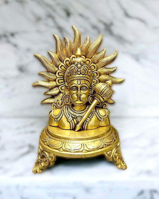 Divine Brass Lord Hanuman Head 9.5 inch - Sama Homes Idol - Brass Sculpture