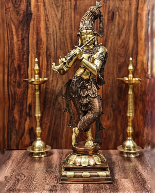 Sama Homes-unique krishna brass statue 36 inches black and golden 1