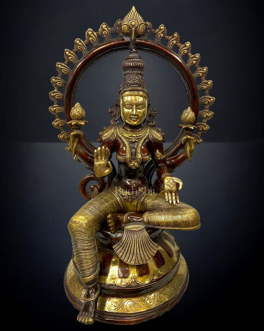 Divine Large Lakshmi Devi Statue with Arch - Pure Brass 27" - Sama Homes Idol - Brass Sculpture