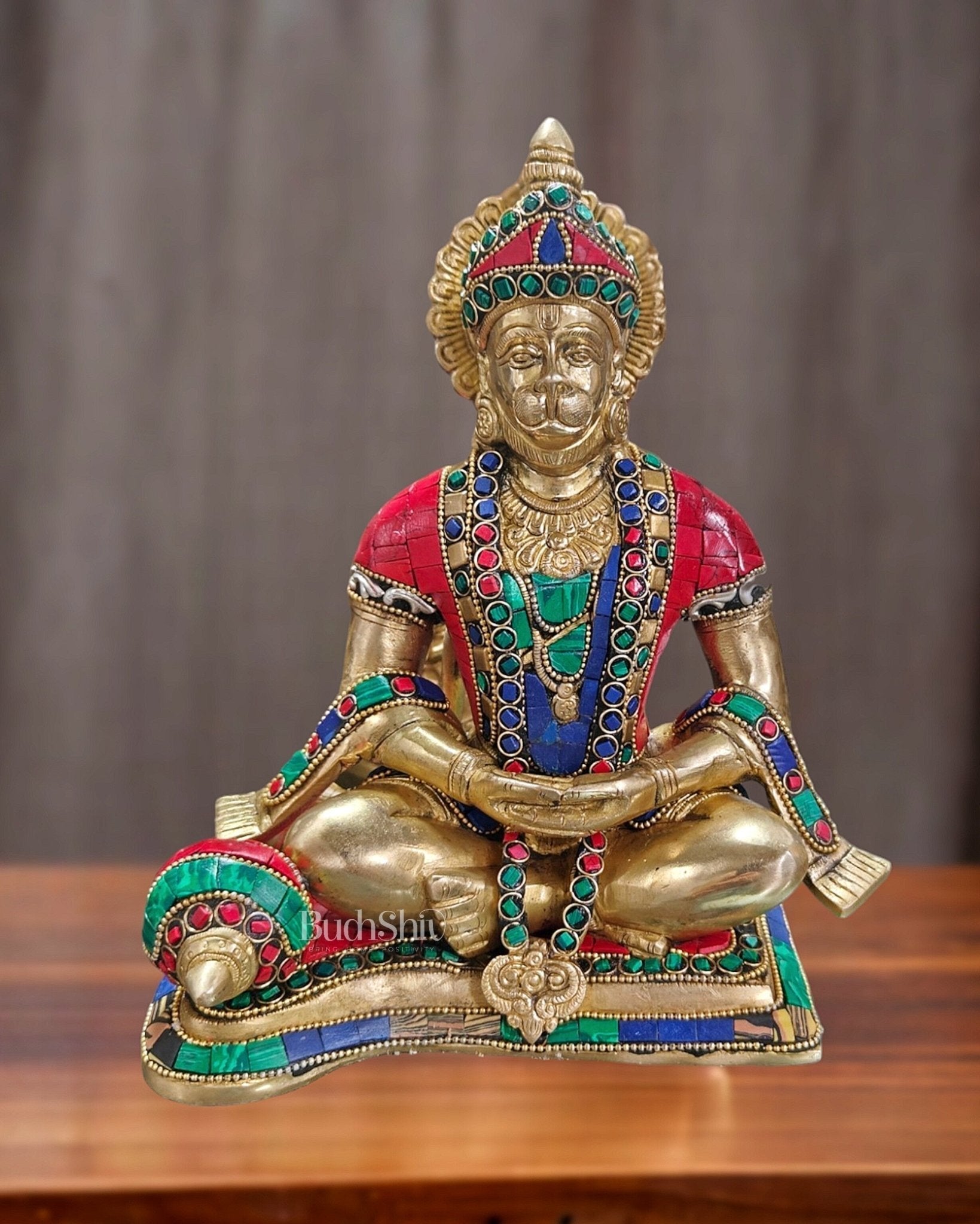 Divine Lord Hanuman in meditation Brass Idol 9.5" Tall | - Sama Homes Idol - Brass Sculpture - Eco-friendly - Sama Homes