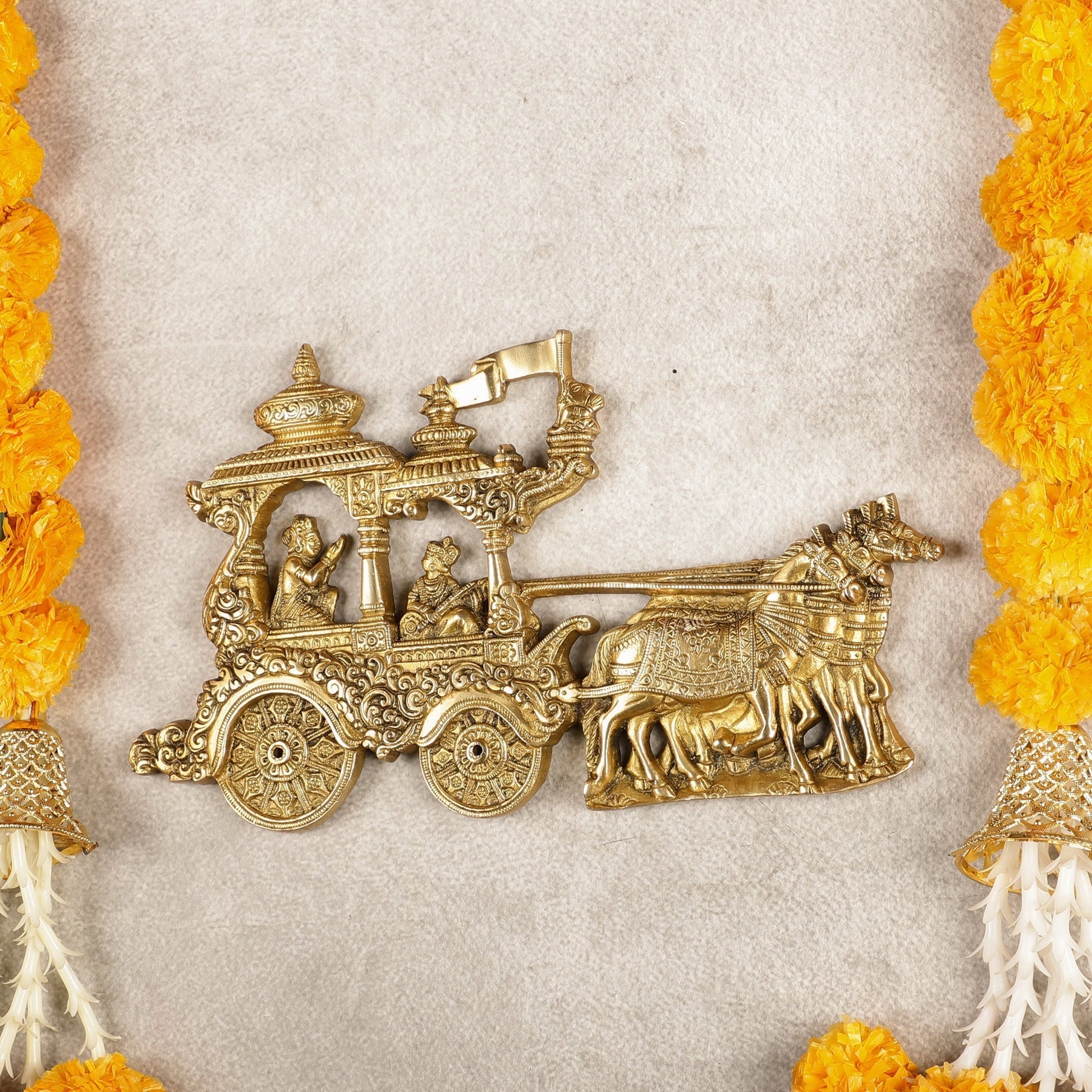Divine Pure Brass Gita Updesh Arjuna Rath with Lord Krishna Wall Hanging Mural 13" - Sama Homes Idol - Brass Sculpture - Eco-friendly - Sama Homes