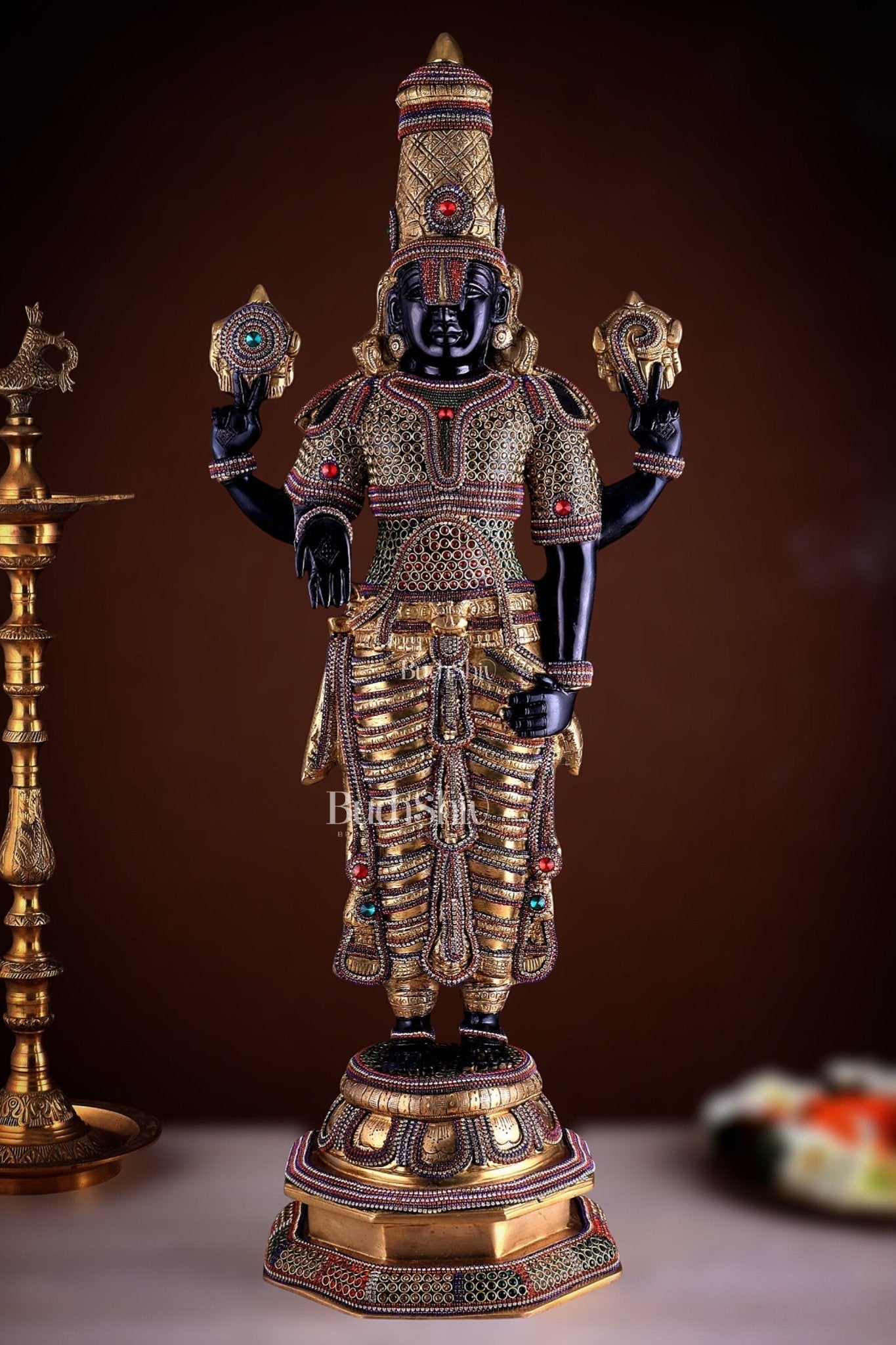 Divine Pure Brass Tirupati Balaji Idol 33" black edition - Sama Homes Idol - Brass Sculpture - Eco-friendly - Sama Homes