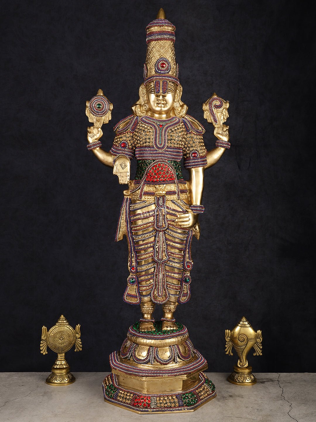 Divine Pure Brass Tirupati Balaji Idol 33" - Sama Homes Idol - Brass Sculpture - Eco-friendly - Sama Homes