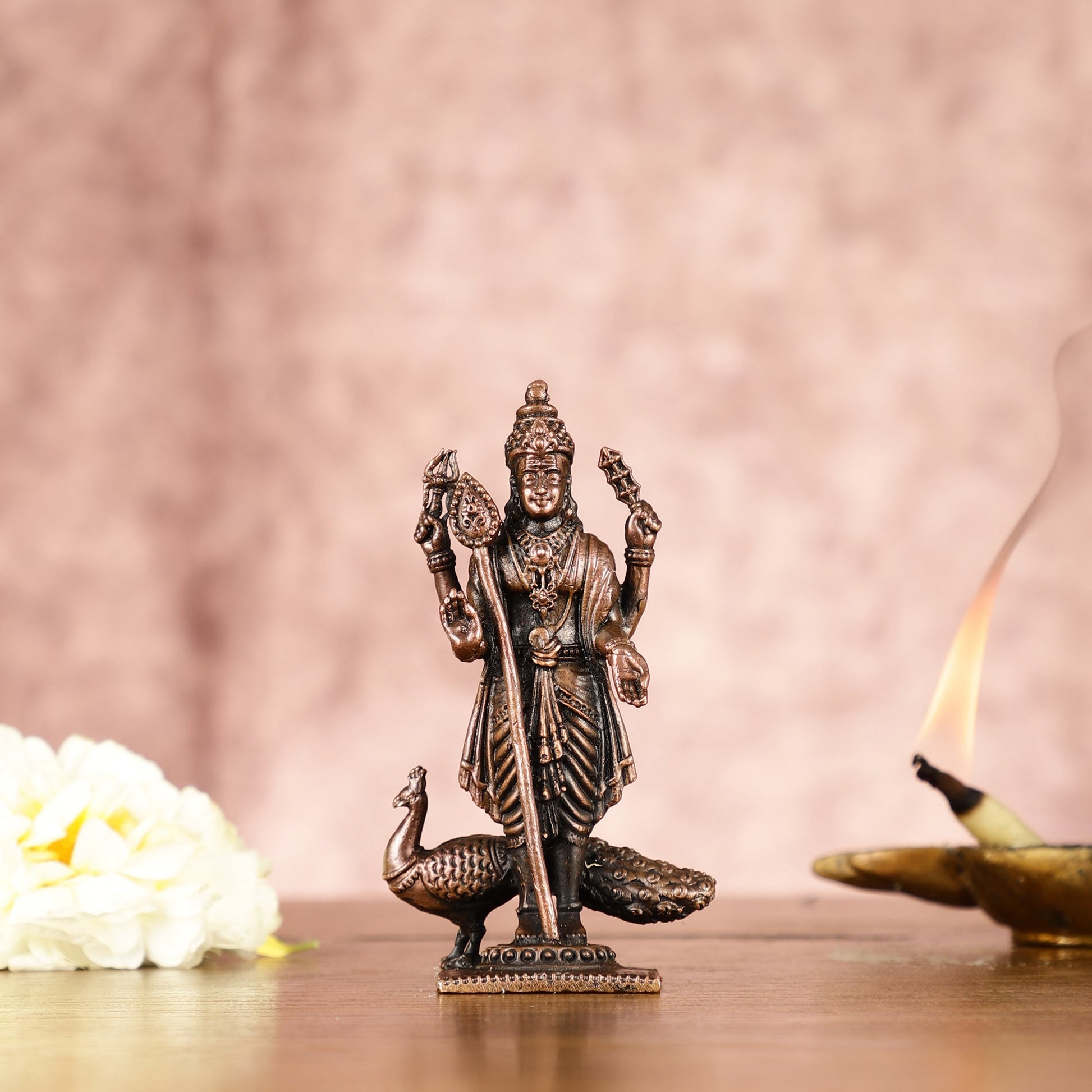 Divine Pure Copper Kartikeya Murugan Swamy Idol - 3" - Sama Homes Idol - Brass Sculpture - Eco-friendly - Sama Homes