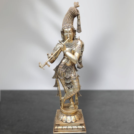 Sama Homes-unique krishna brass statue 36 inches butter gold