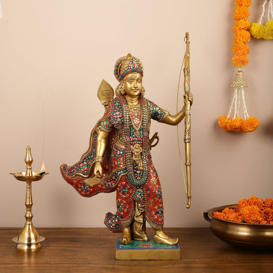Sama Homes-divine superfine brass lord rama statue handcrafted with stonework 26 inch