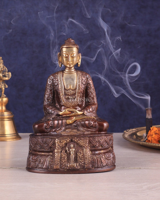 Dual tone Buddha in Deep Meditation Brass Statue | Intricate Craftsmanship 7" - Sama Homes Idol - Brass Sculpture