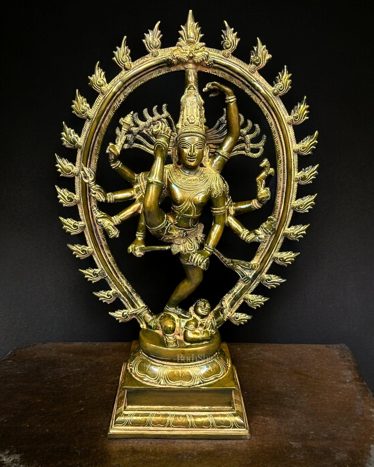 Dynamic Brass Urdhava Tandava Nataraja Statue - 24.5in - Sama Homes Idol - Brass Sculpture
