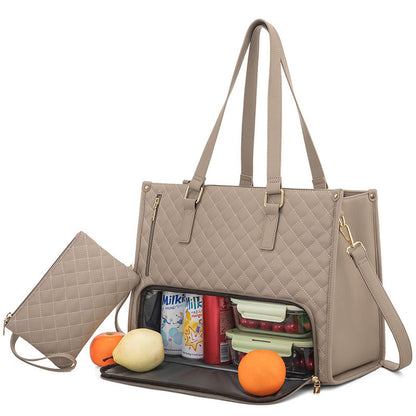 Fashionable Lunch Tote Bag Women's Thermal Insulation Lunch Box Leak-proof Crossbody Computer Storage Bag Quilted Large Capacity Handbag With Purse – Image 2