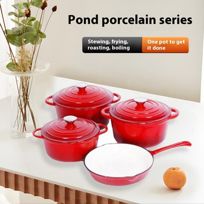 Inner White Enameled Cast-iron Cookware Household Enamel Soup Deep Stew Casserole Four-piece Set by SAMA Homes - 0 (View 2)