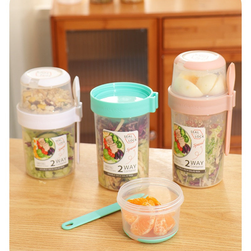 Portable Breakfast Oatmeal Cereal Nut Yogurt Salad Cup Container Set With Fork Sauce Cup Lid Bento Food Bowl Kitchen Lunch Box – Image 3 - Image 4