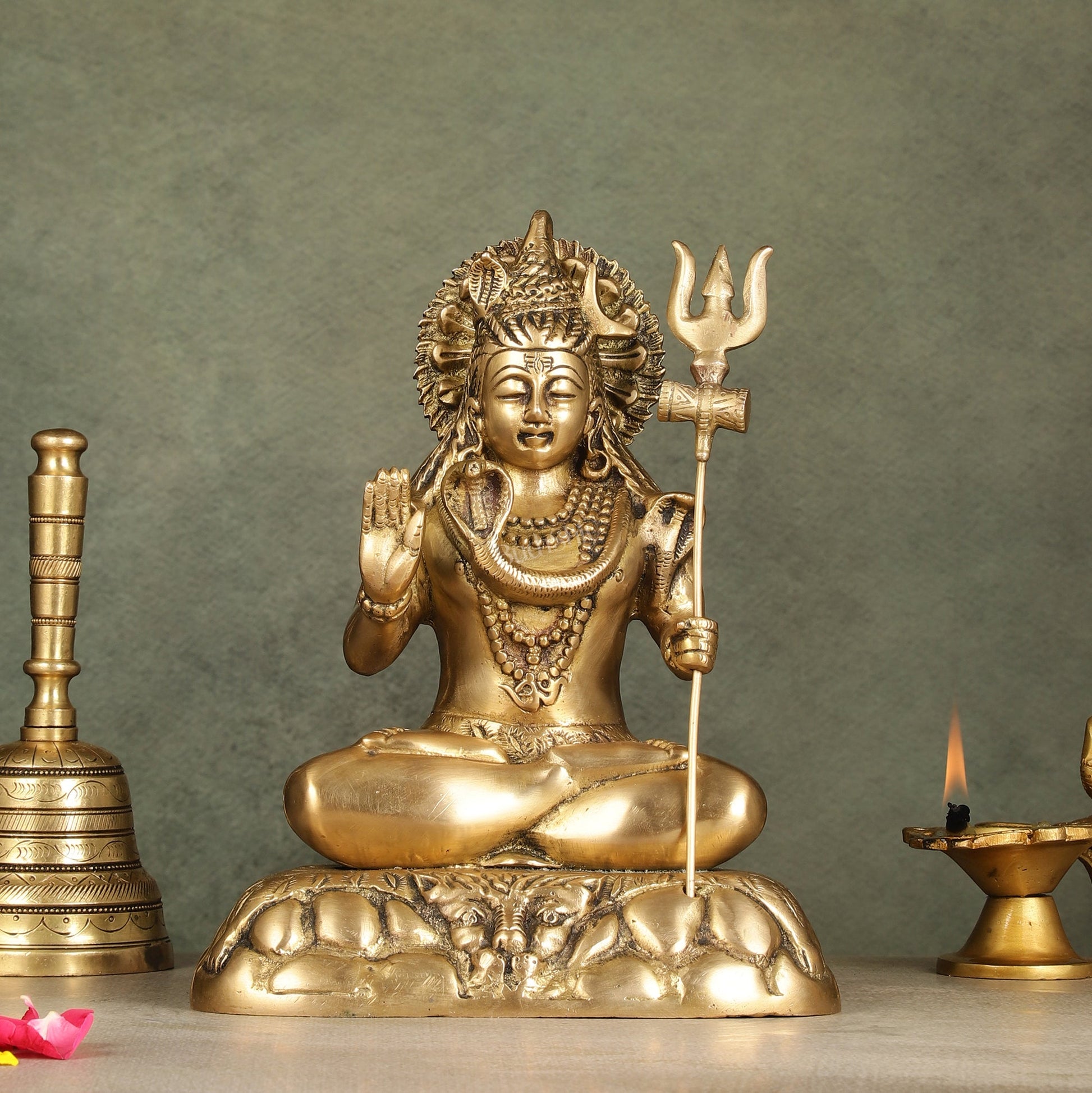Elegant 10.5-Inch Brass Lord Shiva Idol - Sama Homes Idol - Brass Sculpture - Eco-friendly - Sama Homes