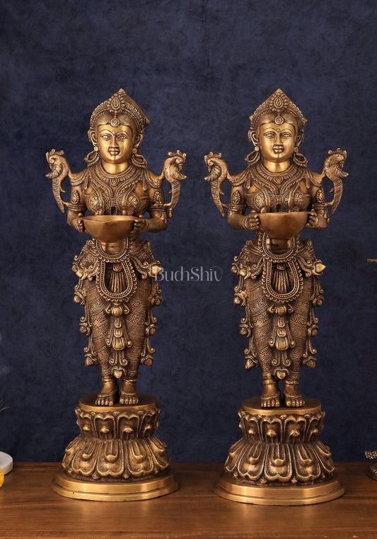 Elegant Brass Deep Lakshmi Welcome Statues – 25" Height - Sama Homes Idol - Brass Sculpture