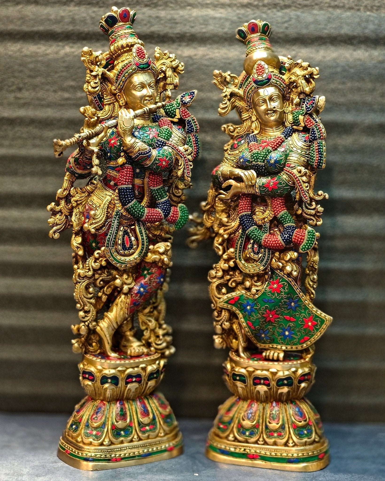 Elegant Brass Handcrafted Radha Krishna Idols - 30" Tall, 35 kg Pair - Sama Homes Idol - Brass Sculpture - Eco-friendly - Sama Homes