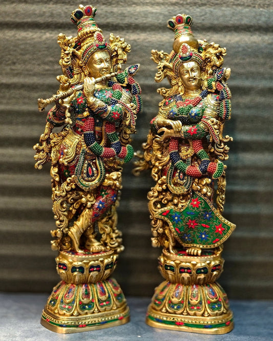 Elegant Brass Handcrafted Radha Krishna Idols - 30" Tall, 35 kg Pair - Sama Homes Idol - Brass Sculpture