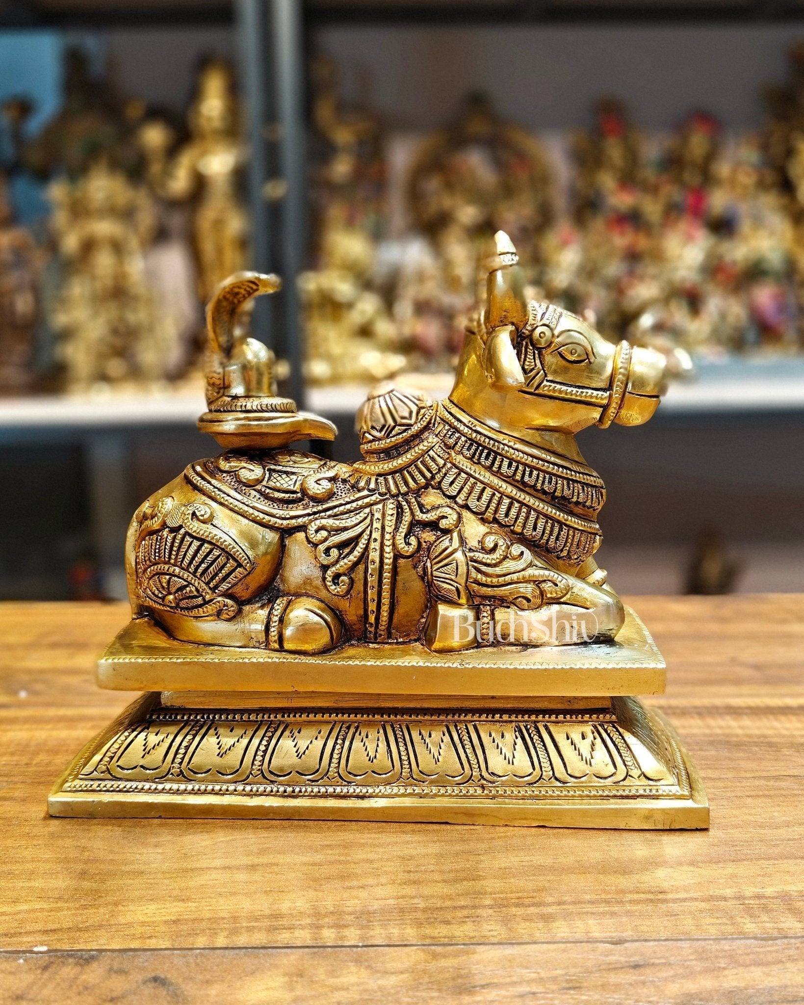Elegant Brass Nandi Bull with Shivling Idol - 8 inch - Sama Homes Idol - Brass Sculpture - Eco-friendly - Sama Homes