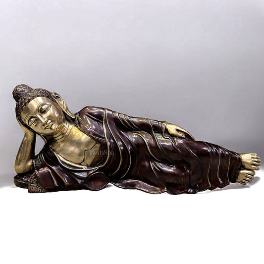 Elegant Brass Resting Buddha Statue – Dual Tone Brown Gold Finish 29" - Sama Homes Idol - Brass Sculpture