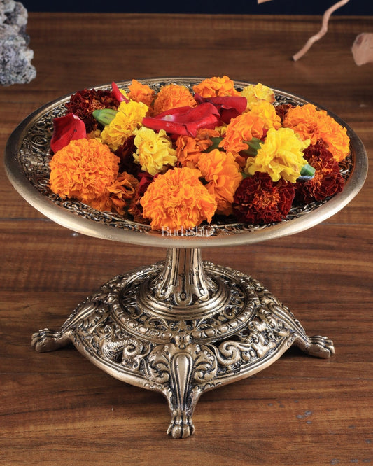 Elegant Pure Brass Fruit bowl with Stand for Table Tops