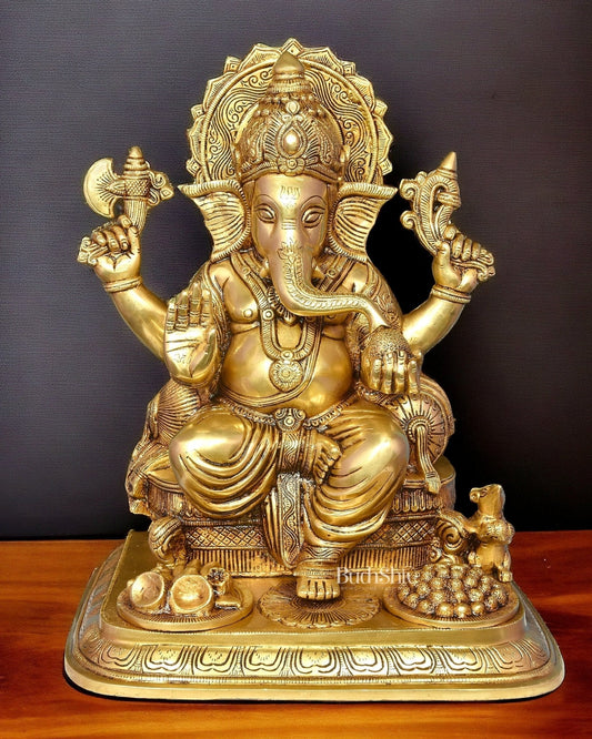 Elegant Pure Brass Superfine Lord Ganesha Statue - 17" - Sama Homes Idol - Brass Sculpture