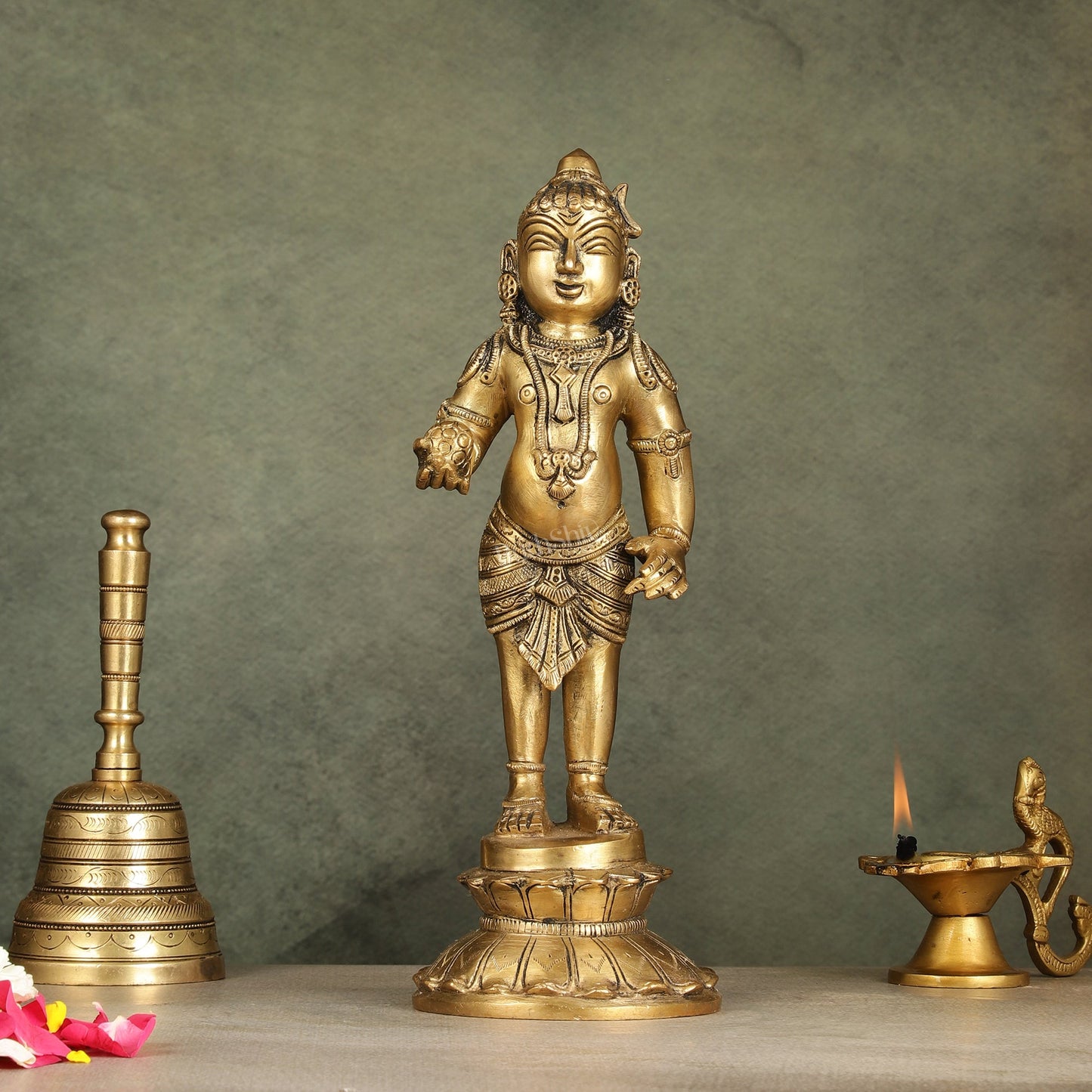 Enchanting Brass Superfine Standing Laddu Gopala Statue - 12 inch - Sama Homes Idol - Brass Sculpture