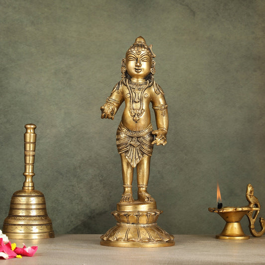 Enchanting Brass Superfine Standing Laddu Gopala Statue - 12 inch - Sama Homes Idol - Brass Sculpture
