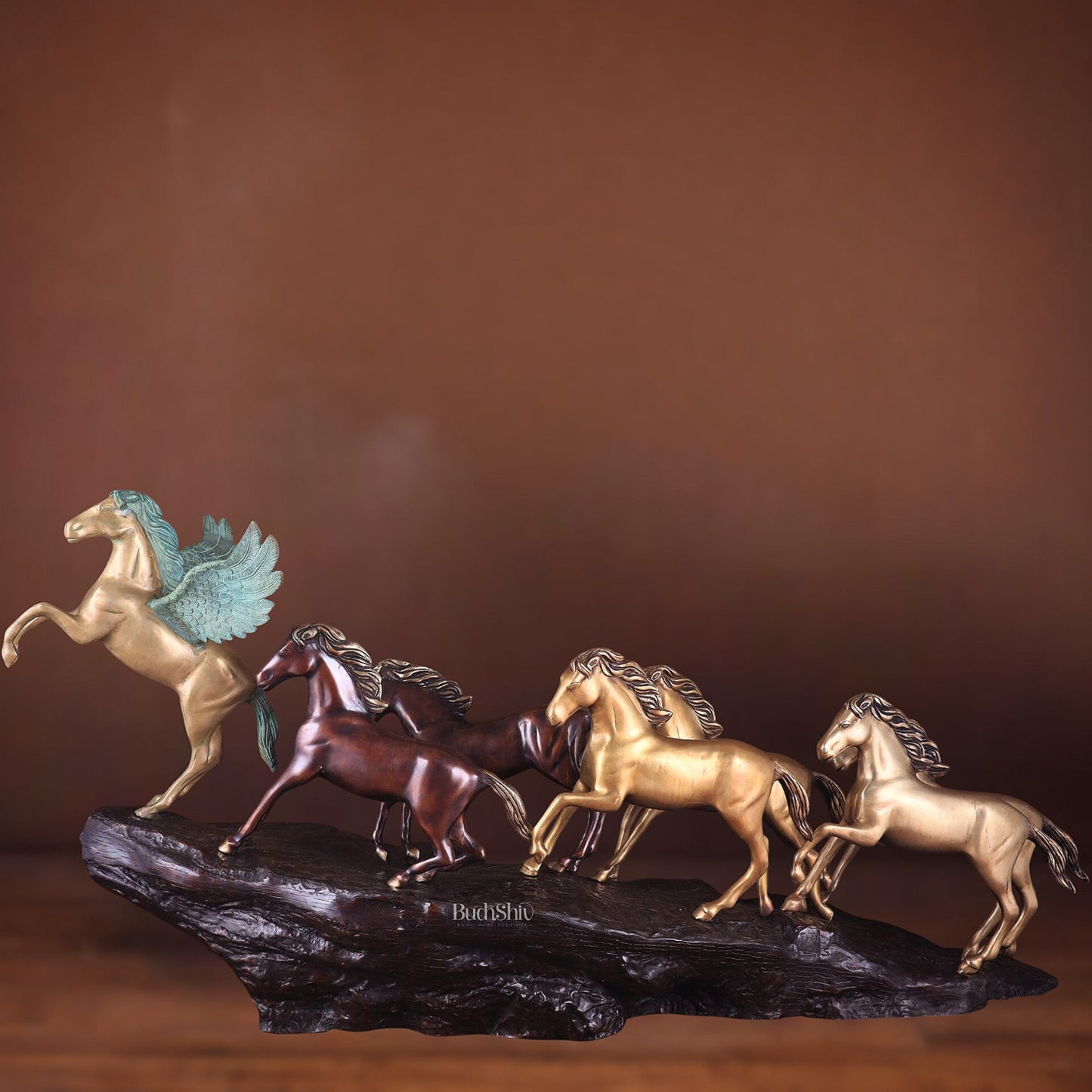 Exotic Brass Set of 7 Lucky Horses - Feng Shui and Vastu Compliant Showpiece