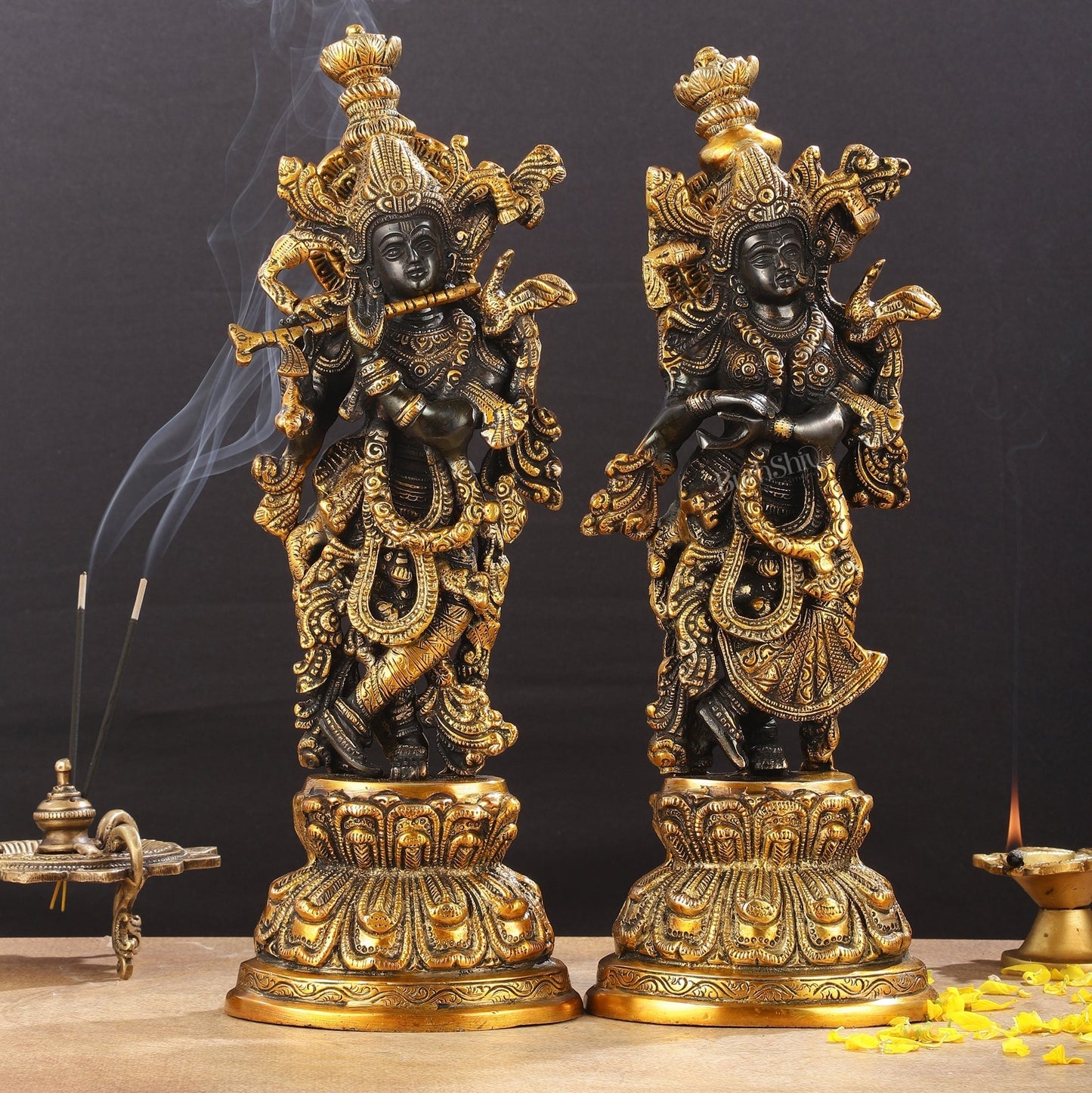 Exquisite 15-Inch Brass Radha Krishna black Idols - Sama Homes Idol - Brass Sculpture