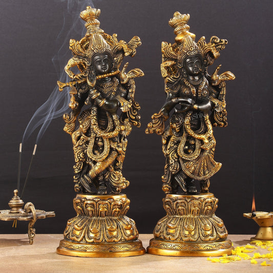 Exquisite 15-Inch Brass Radha Krishna black Idols - Sama Homes Idol - Brass Sculpture