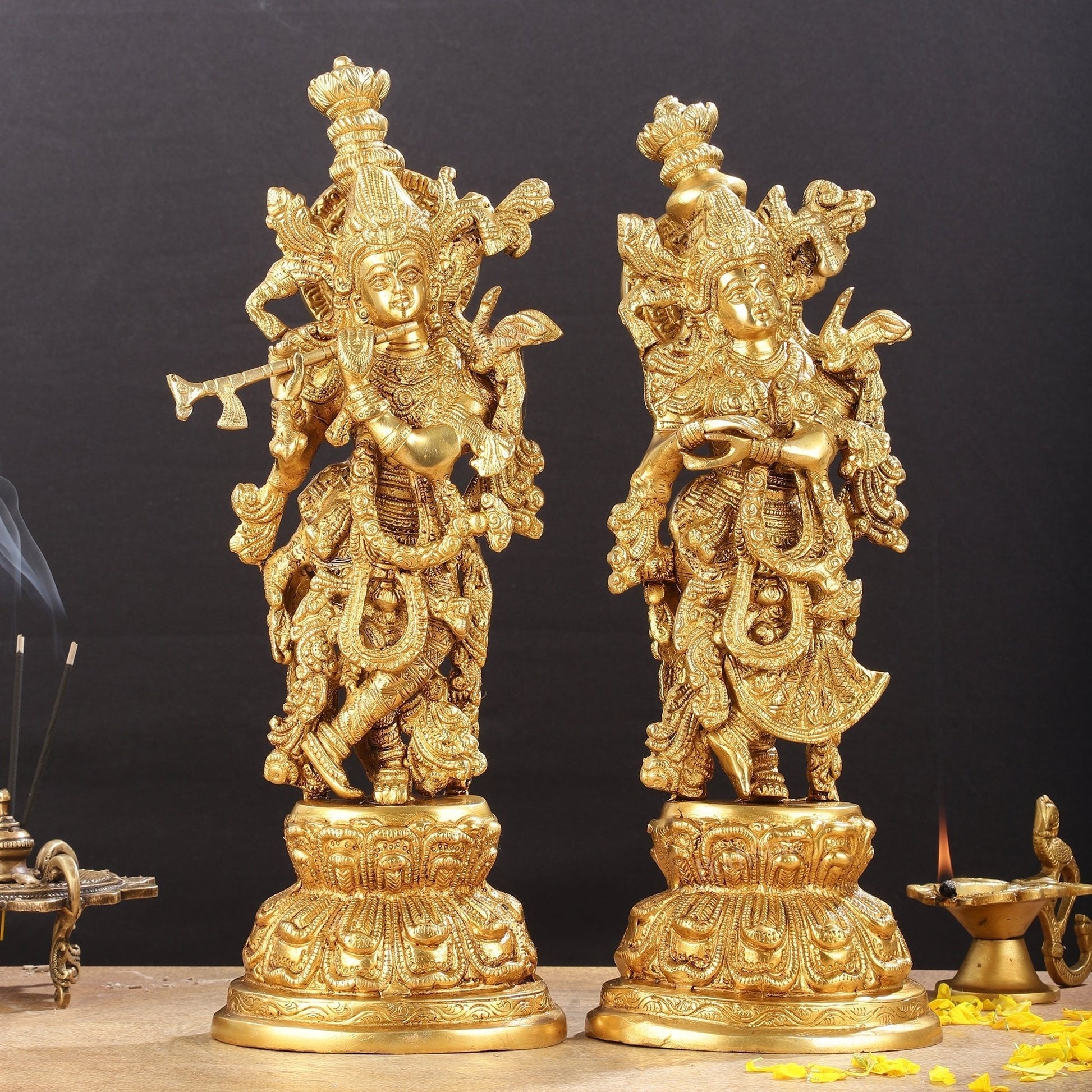 Exquisite 15-Inch Brass Radha Krishna Idols - Sama Homes Idol - Brass Sculpture - Eco-friendly - Sama Homes