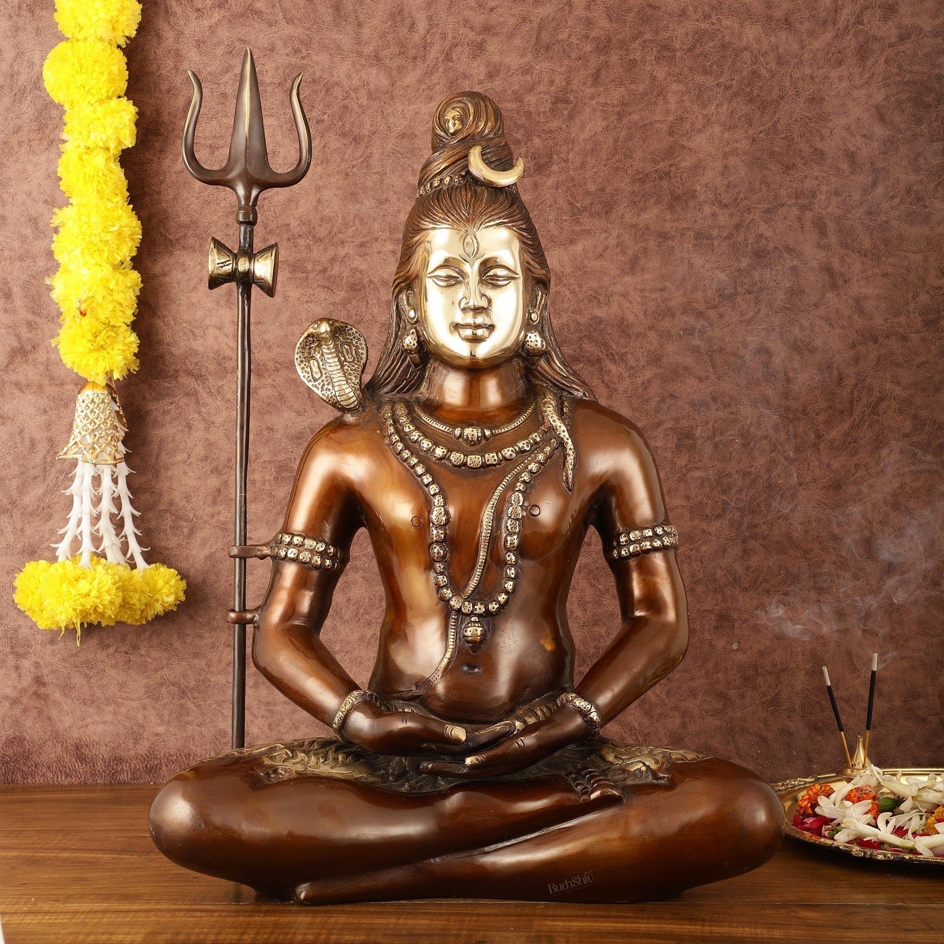 Exquisite 20 Inch Brass Lord Shiva Idol - Meditative Posture - Sama Homes Idol - Brass Sculpture - Eco-friendly - Sama Homes