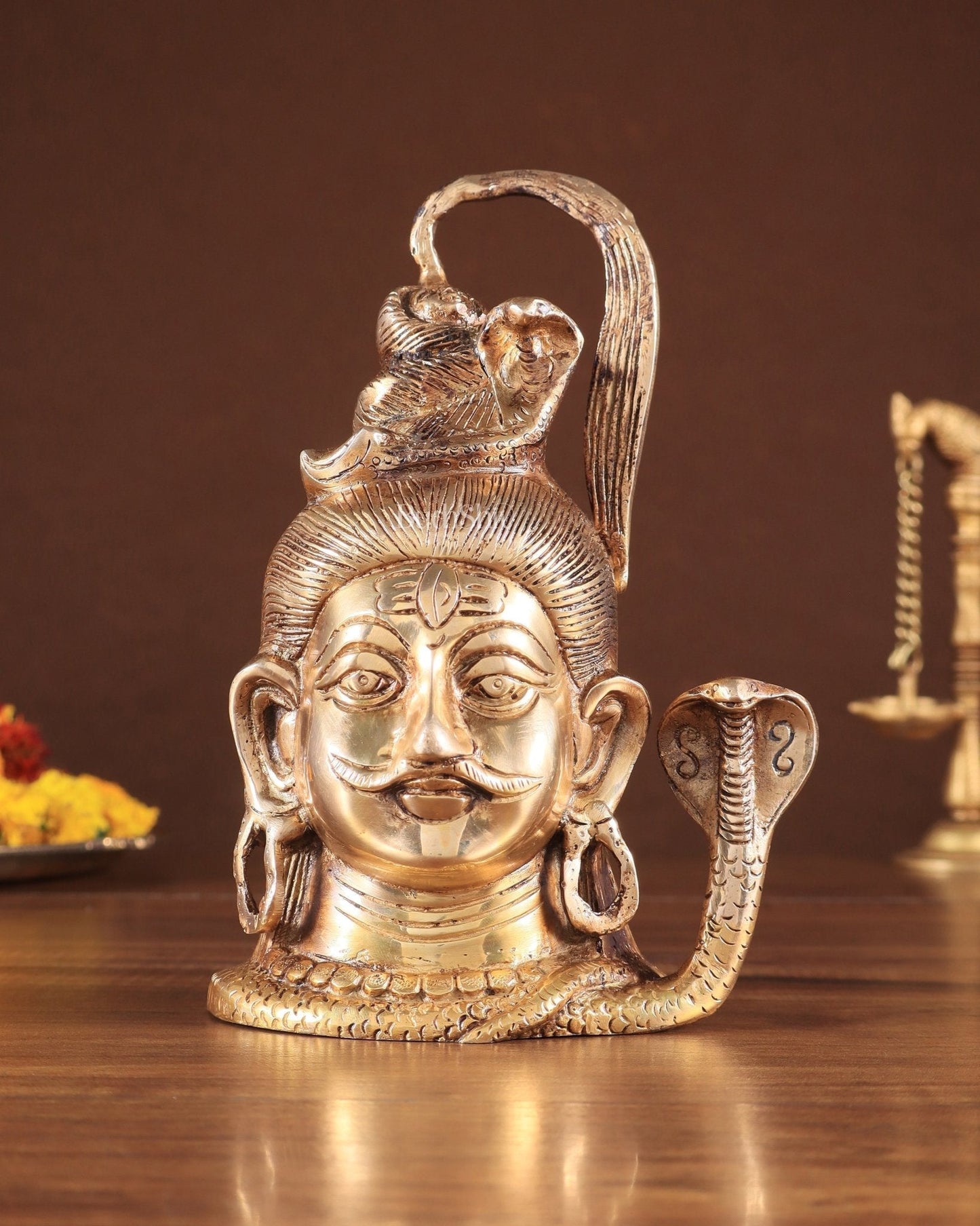 Exquisite 7-Inch Brass Lord Shiva mahakaal mukhalingam Face idol - Sama Homes Idol - Brass Sculpture