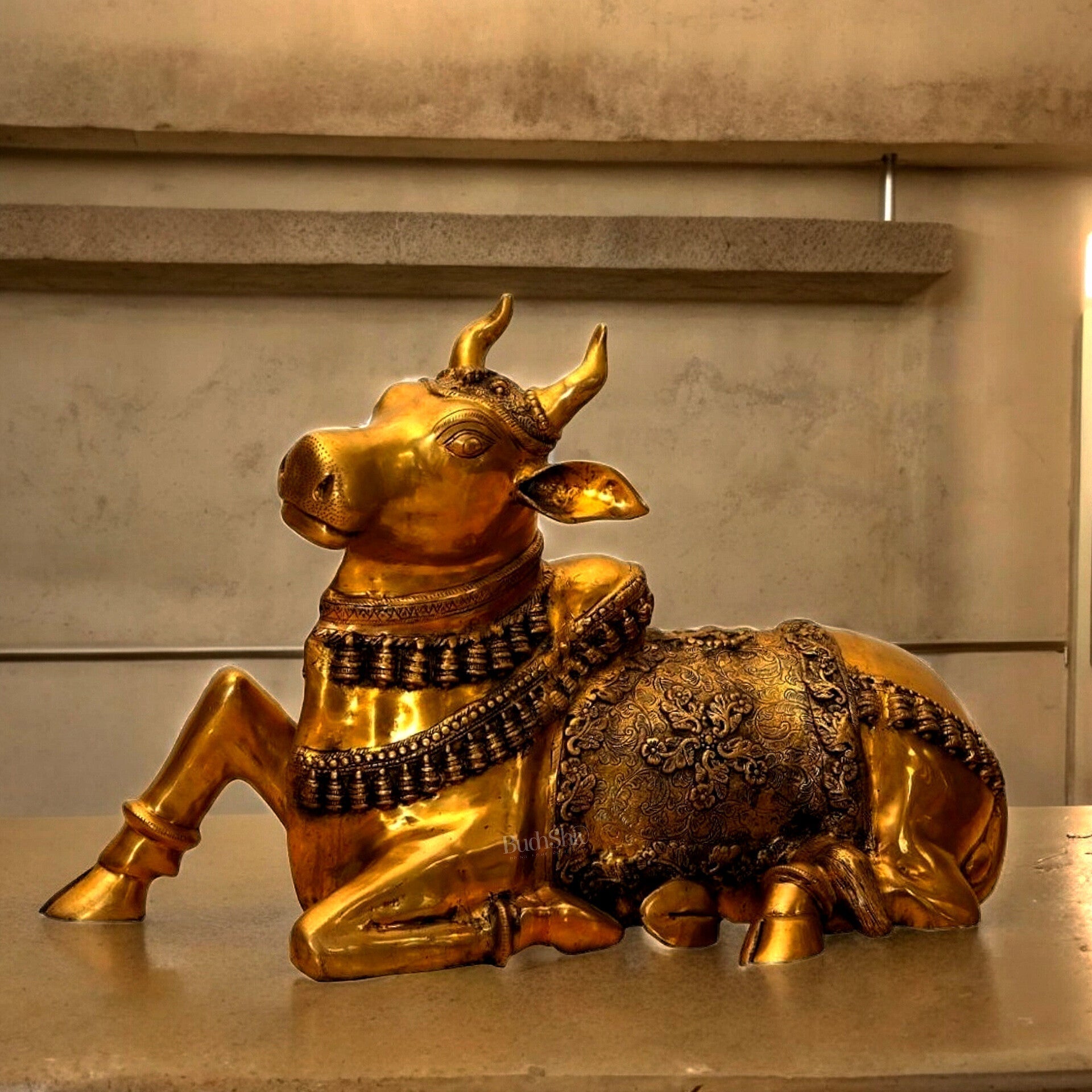 Exquisite Brass Antique Large Nandi Sculpture 35" - Sama Homes Idol - Brass Sculpture - Eco-friendly - Sama Homes