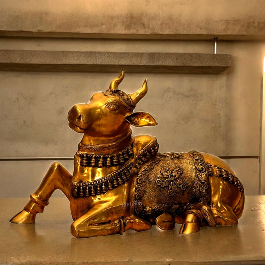 Exquisite Brass Antique Large Nandi Sculpture 35" - Sama Homes Idol - Brass Sculpture
