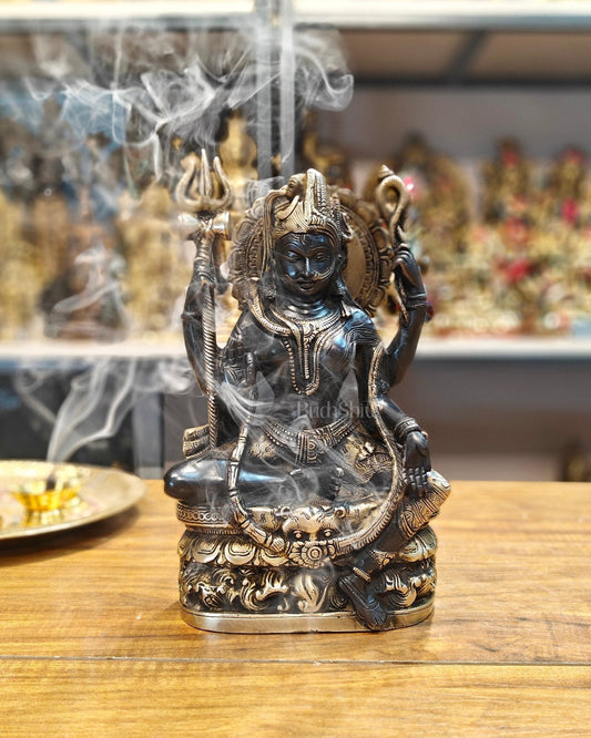 Brass Ardhanarishwara Statue - Lord Shiva and Goddess Parvati Sculpture - 9.5 inch | 100% Certified Copper & Brass - Sama Homes Idol - Brass Sculpture
