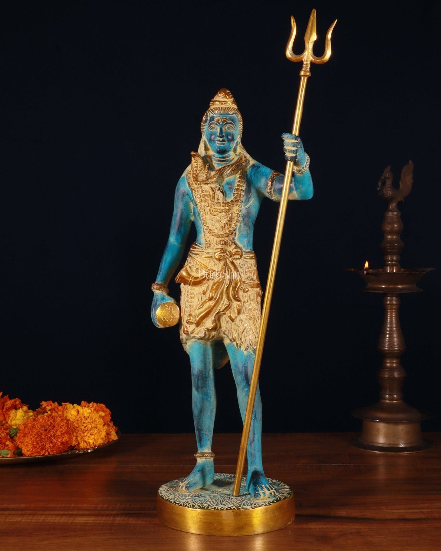 Exquisite Brass Standing Shiva Statue | 18" Height blue finish - Sama Homes Idol - Brass Sculpture