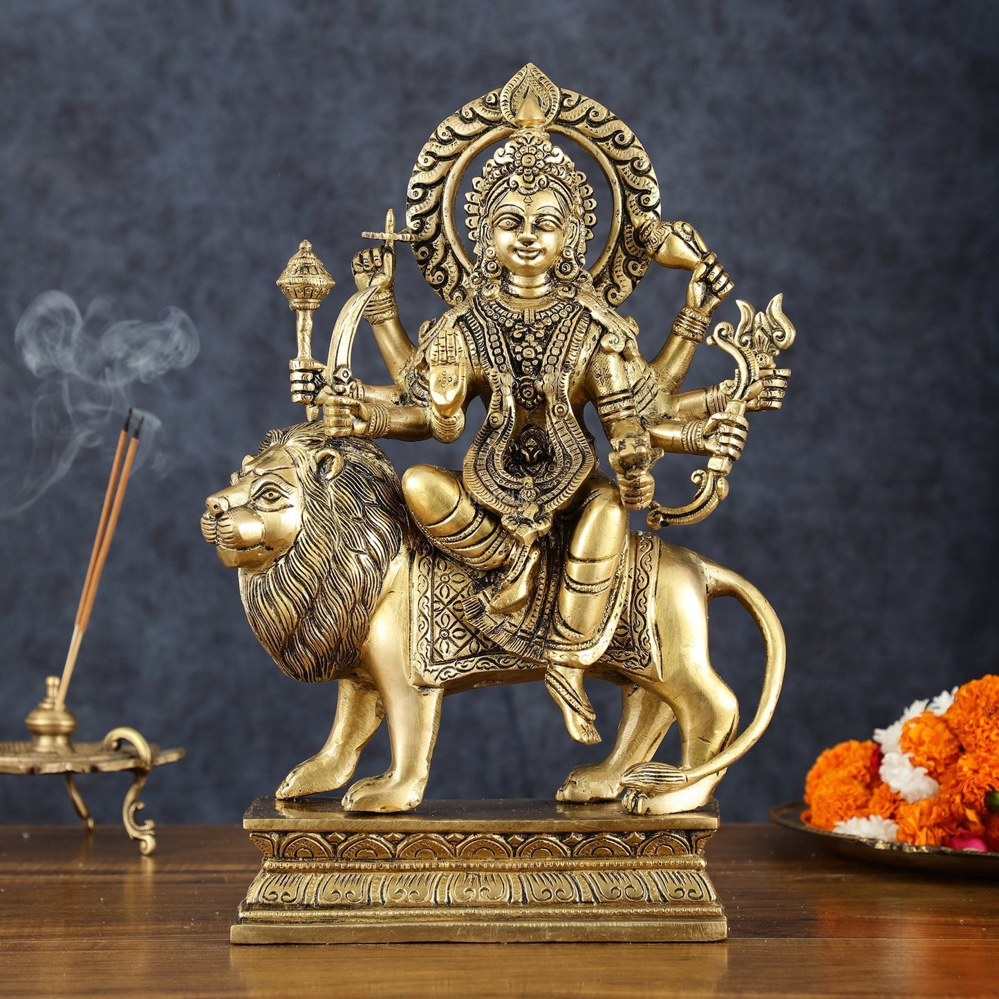 Exquisite Brass Superfine Goddess Durga Statue - 15 Inch - Sama Homes Idol - Brass Sculpture