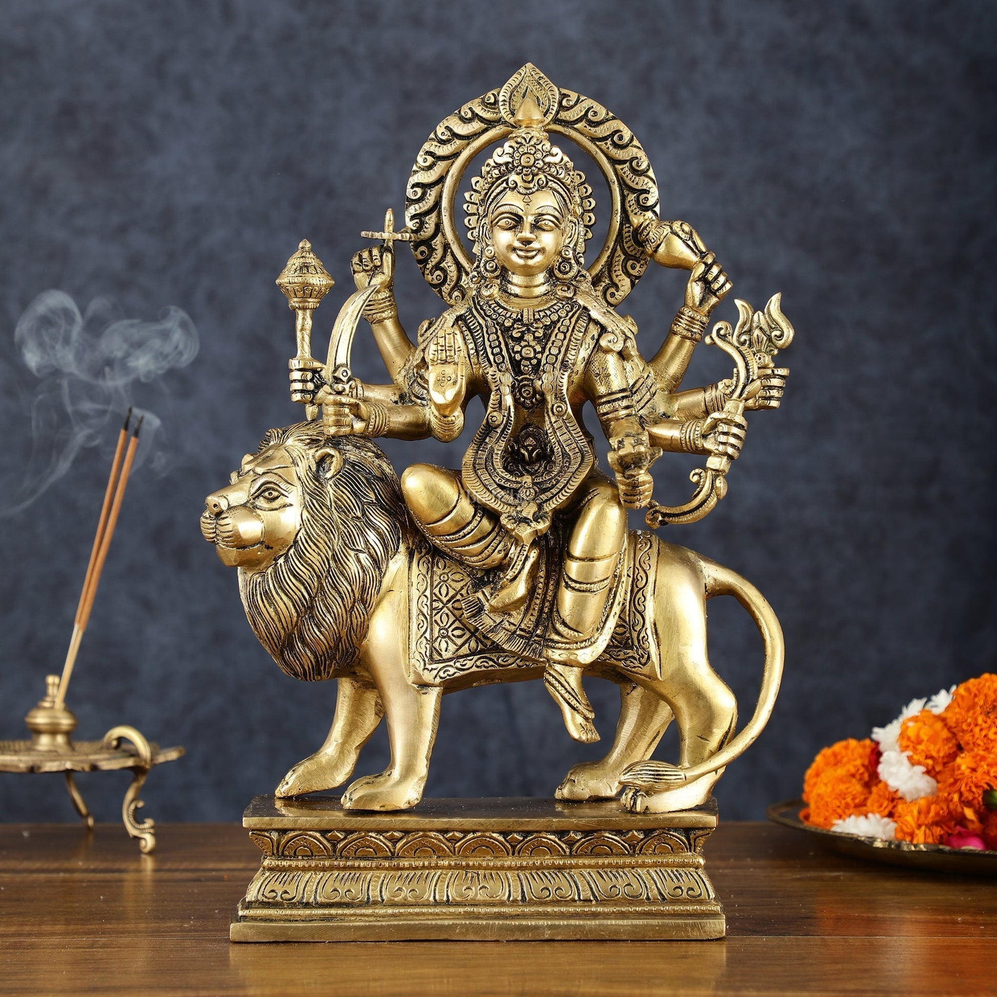 Exquisite Brass Superfine Goddess Durga Statue - 15 Inch - Sama Homes Idol - Brass Sculpture - Eco-friendly - Sama Homes