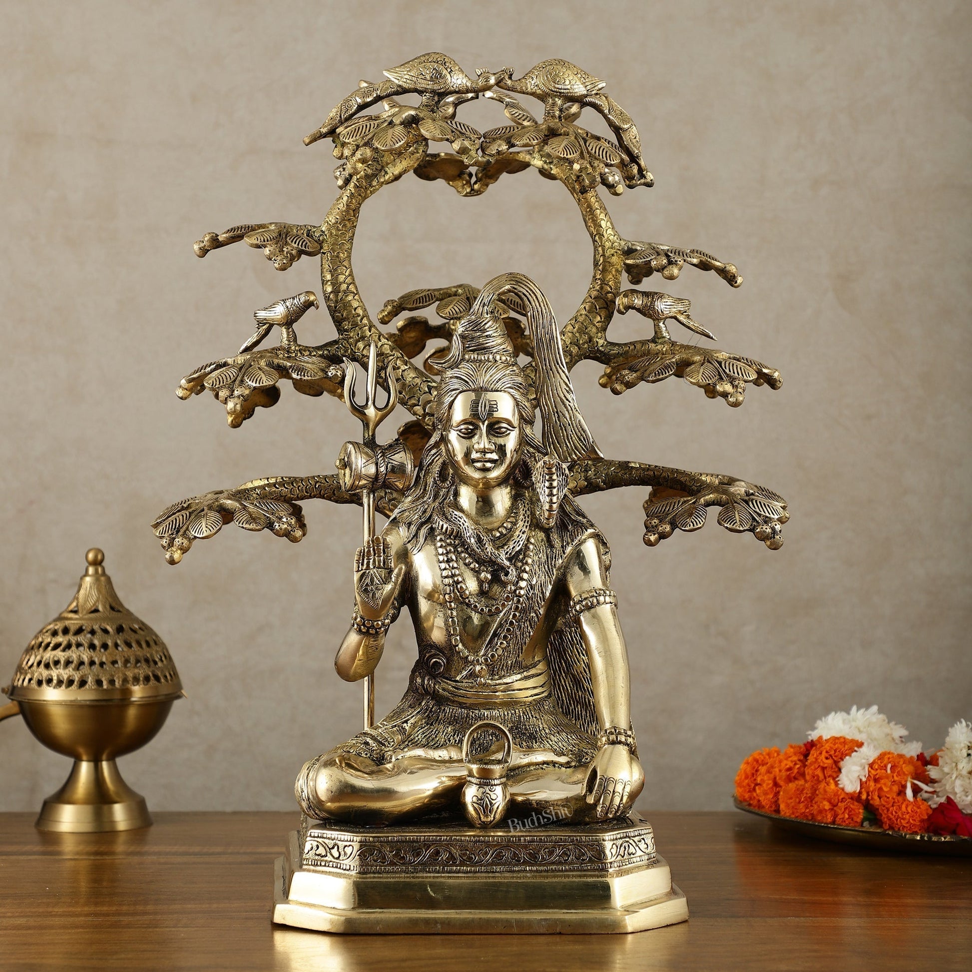 Exquisite Brass Superfine Lord Shiva Under Tree Statue - 19 Inch | 15.5 kg - Sama Homes Idol - Brass Sculpture - Eco-friendly - Sama Homes
