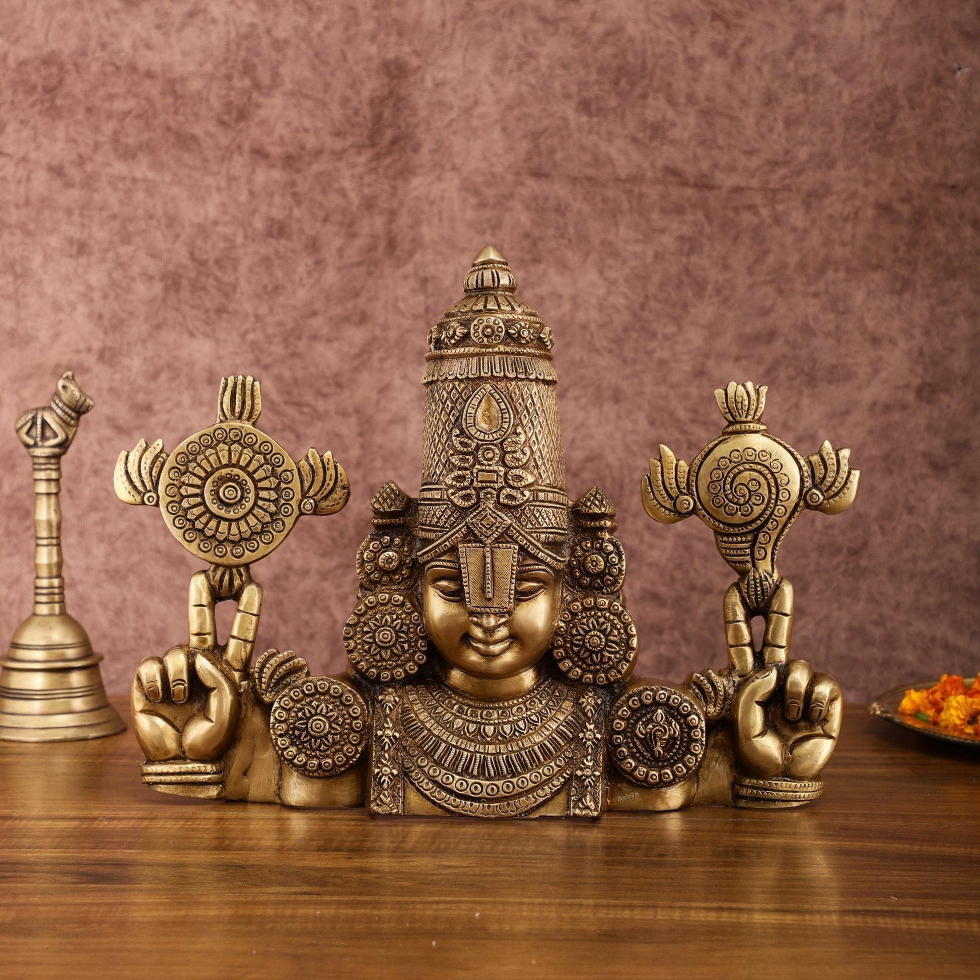 Exquisite Brass Tirupati Balaji Wall Hanging | 12-inch Height, 6 kg - Sama Homes Idol - Brass Sculpture - Eco-friendly - Sama Homes