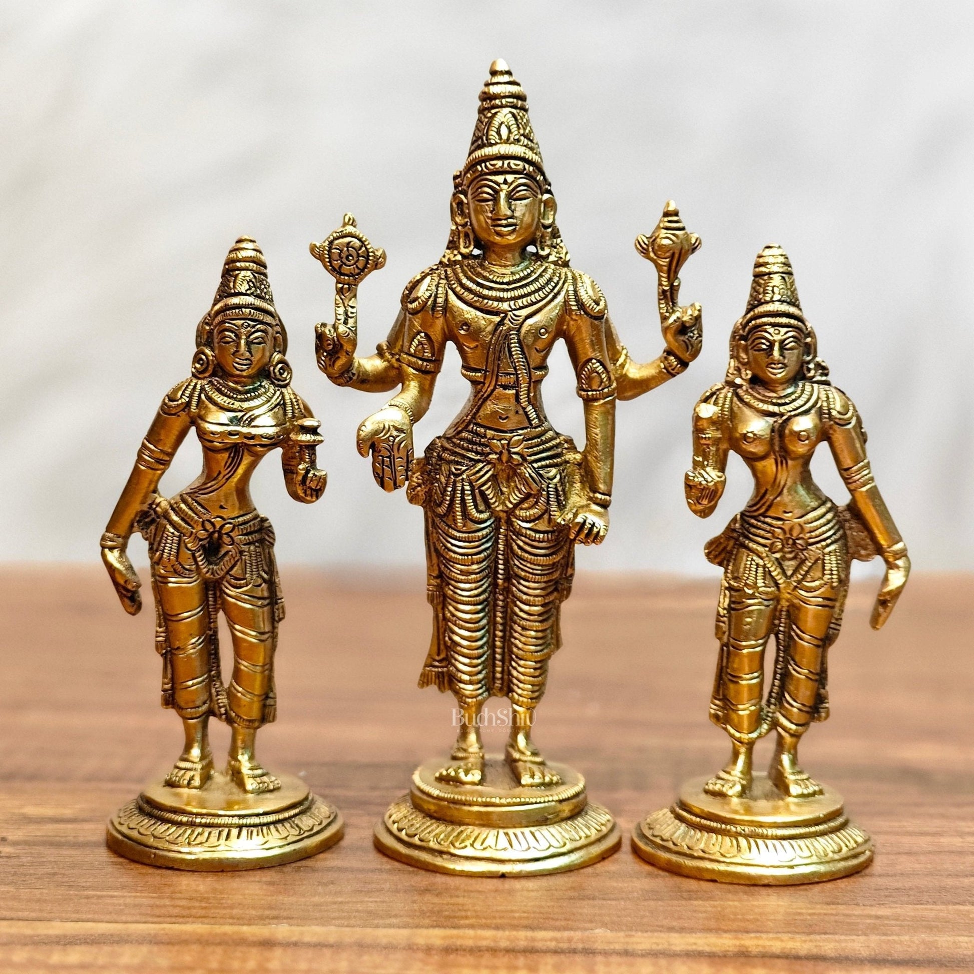 Exquisite Brass Tirupati Balaji with Bhudevi and Sridevi Idol Set -7 inch - Sama Homes Idol - Brass Sculpture - Eco-friendly - Sama Homes