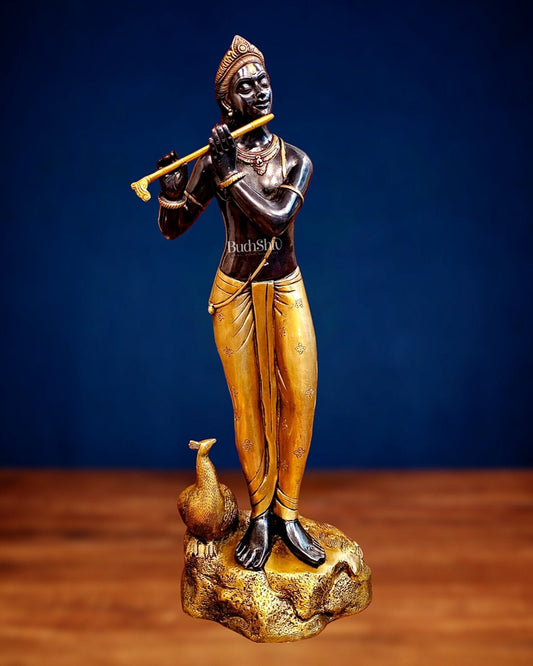 Exquisite Krishna Murlidhar Brass Idol 29" - Sama Homes Idol - Brass Sculpture