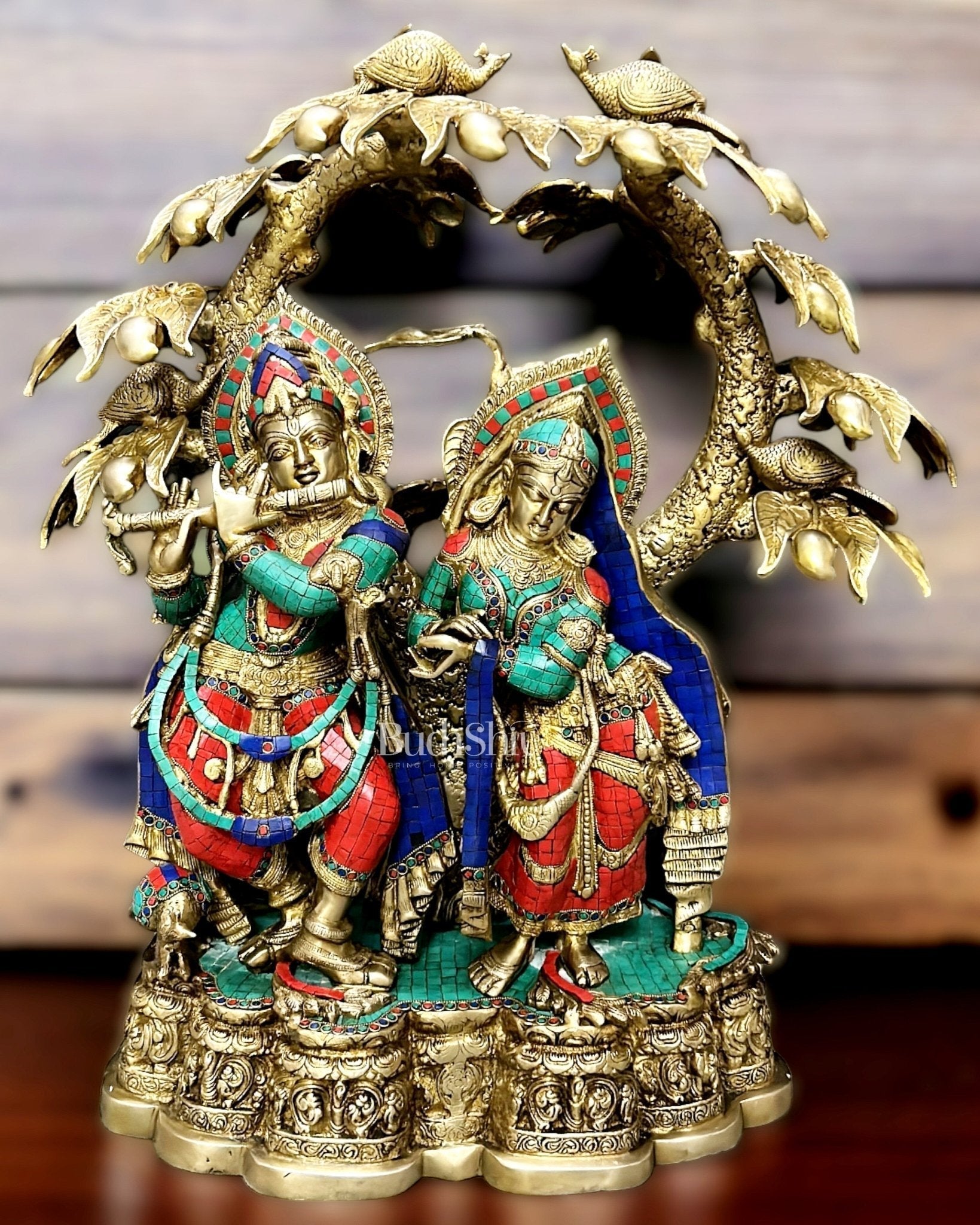 Exquisite Pure Brass Radha Krishna Sculpture – Large Size - Sama Homes Idol - Brass Sculpture - Eco-friendly - Sama Homes