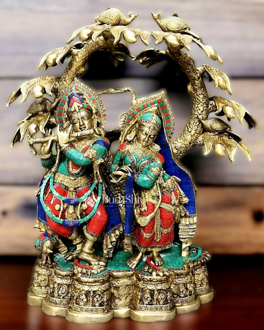 Exquisite Pure Brass Radha Krishna Sculpture – Large Size - Sama Homes Idol - Brass Sculpture
