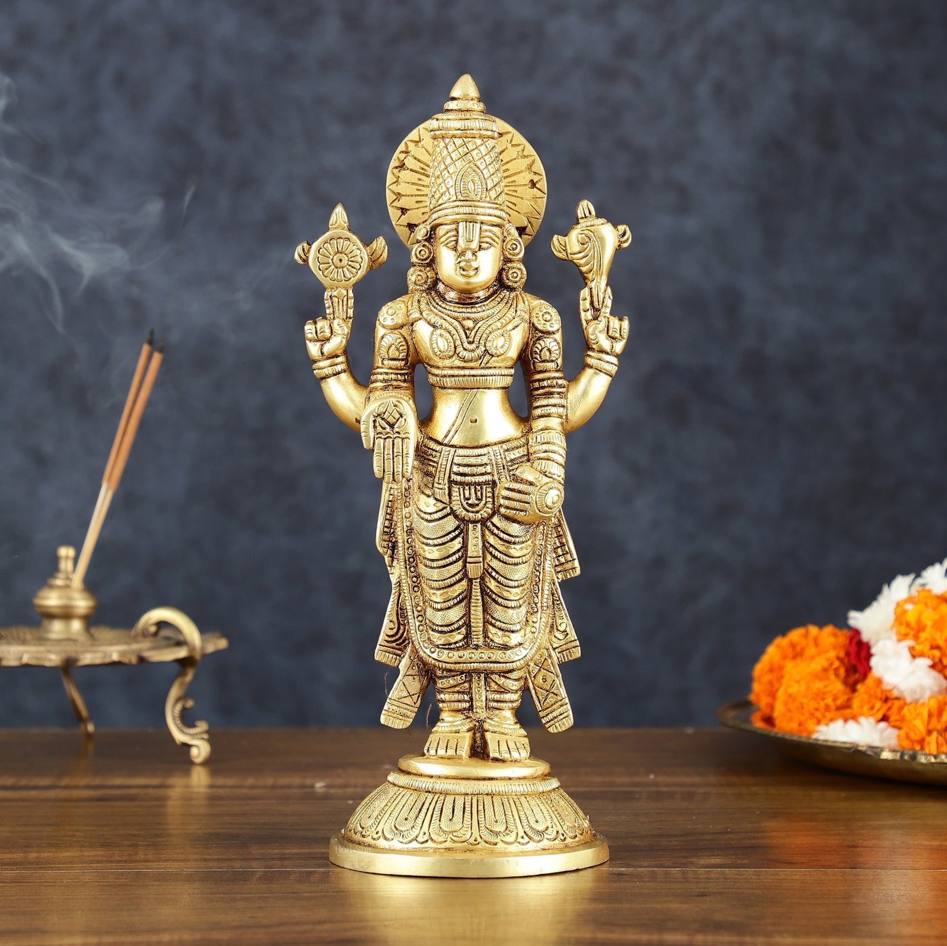 Exquisite Pure Brass Tirupati Balaji Statue - 10.5" Tall | Handcrafted Perfection - Sama Homes Idol - Brass Sculpture - Eco-friendly - Sama Homes