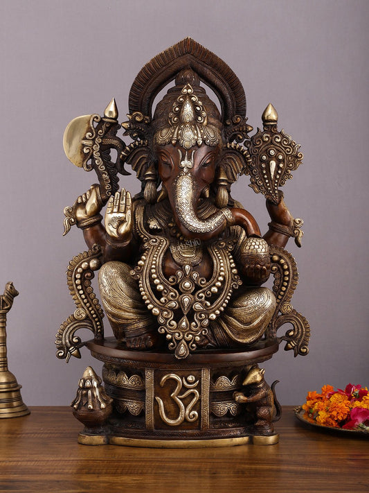 Exquisite Vintage Brown Tone Lord Ganesha Brass Statue - 23" - Sama Homes Idol - Brass Sculpture