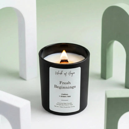 Fresh Beginnings Candle | Cotton + Green Tea by Wick of Hope - Full Size Candle (View 2)