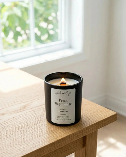 Fresh Beginnings Candle | Cotton + Green Tea by Wick of Hope - Full Size Candle (View 6)