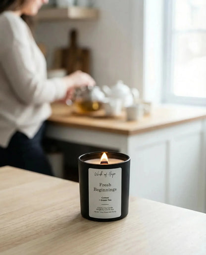 Fresh Beginnings Candle | Cotton + Green Tea by Wick of Hope - Full Size Candle (View 5)