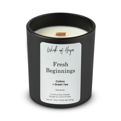 Fresh Beginnings Candle | Cotton + Green Tea by Wick of Hope - Full Size Candle (View 3)